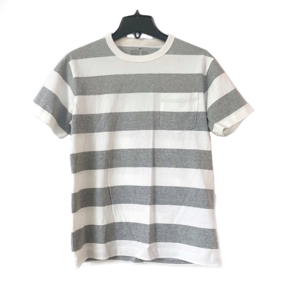 Muji Grey Striped Crewneck Pullover Short Sleeve Casual Tee Shirt Blouse EUC XS
